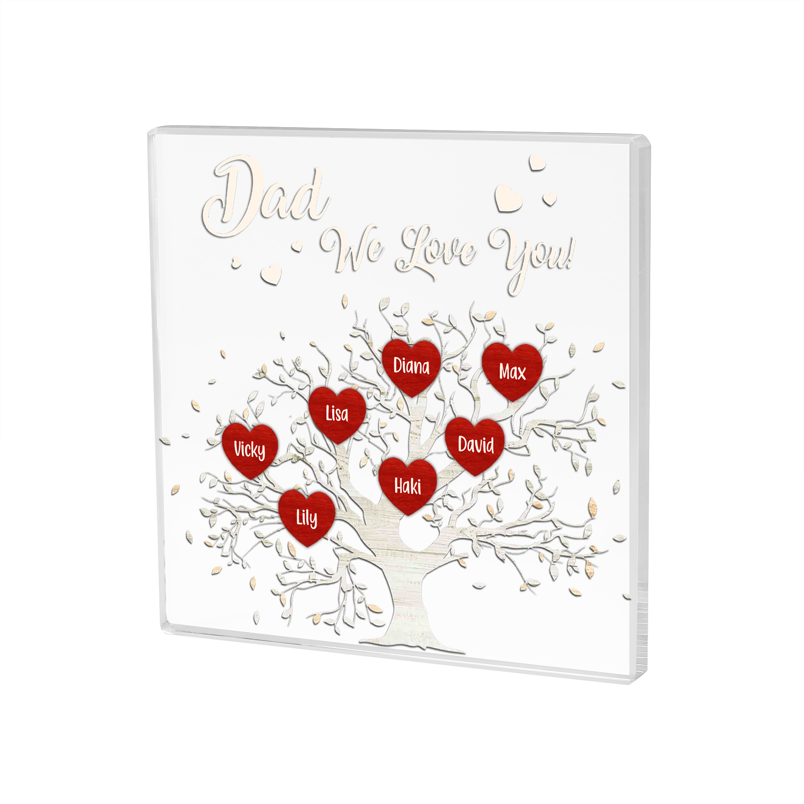 7 Names-Personalised Acrylic Family Tree Keepsake-Custom Text and Names-Acrylic Plaque Home Decoration Gift for Dad/Grandad