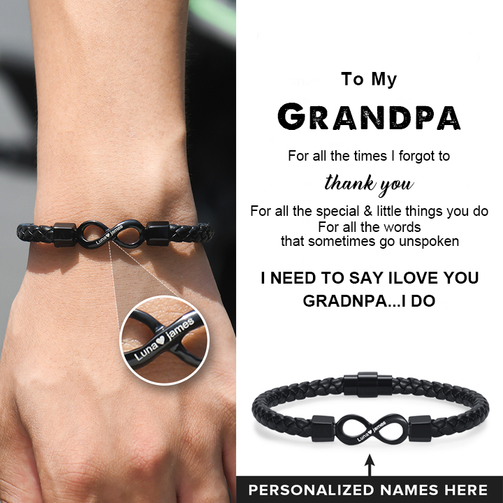 Personalised To My Grandma Infinity Leather Bracelet Gift Set, Custom Name Men's Bracelet Gifts For Grandpa