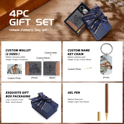 Personalized Men's Wallet Set with Custom 2 Photos & 1 Names &1 Letter & 1 Text Anniversary/Christmas Gift for Him | Jessmade