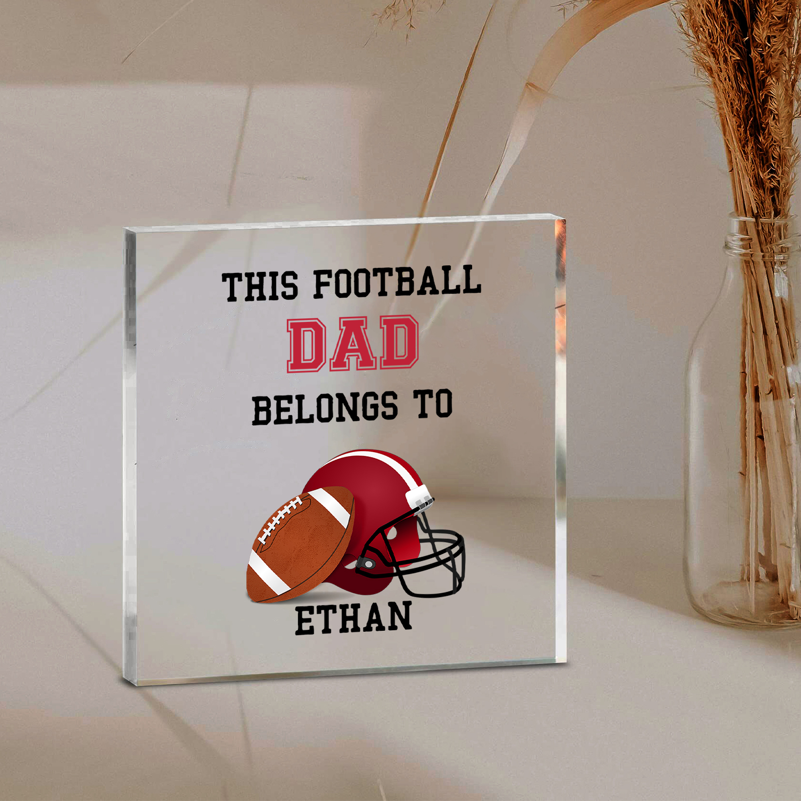 1 Name -Personalised Football Acrylic Keepsake Customized Name Acrylic Plaque Ornament Father's Day Gift for Dad