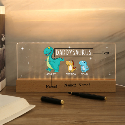 3 Names - Personalised Cute Dinosaur Pattern Beautiful Table Lamp Father's Day Gift for Dad