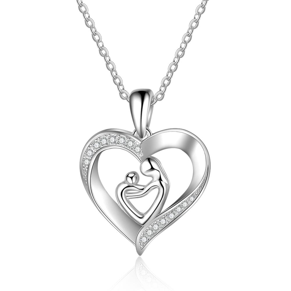 925 Sterling Silver Engraved with 2 Names Love Necklace For Mom
