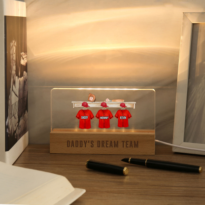 3 Names - Personalised Baseball Jersey Desk Lamp - Dad's Dream Team - Father's Day Gift for Dad