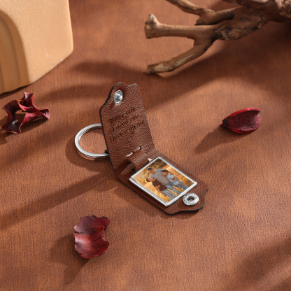 Personalised Text & Photo Men's Leather Keyring - Drive Safely - For Dad