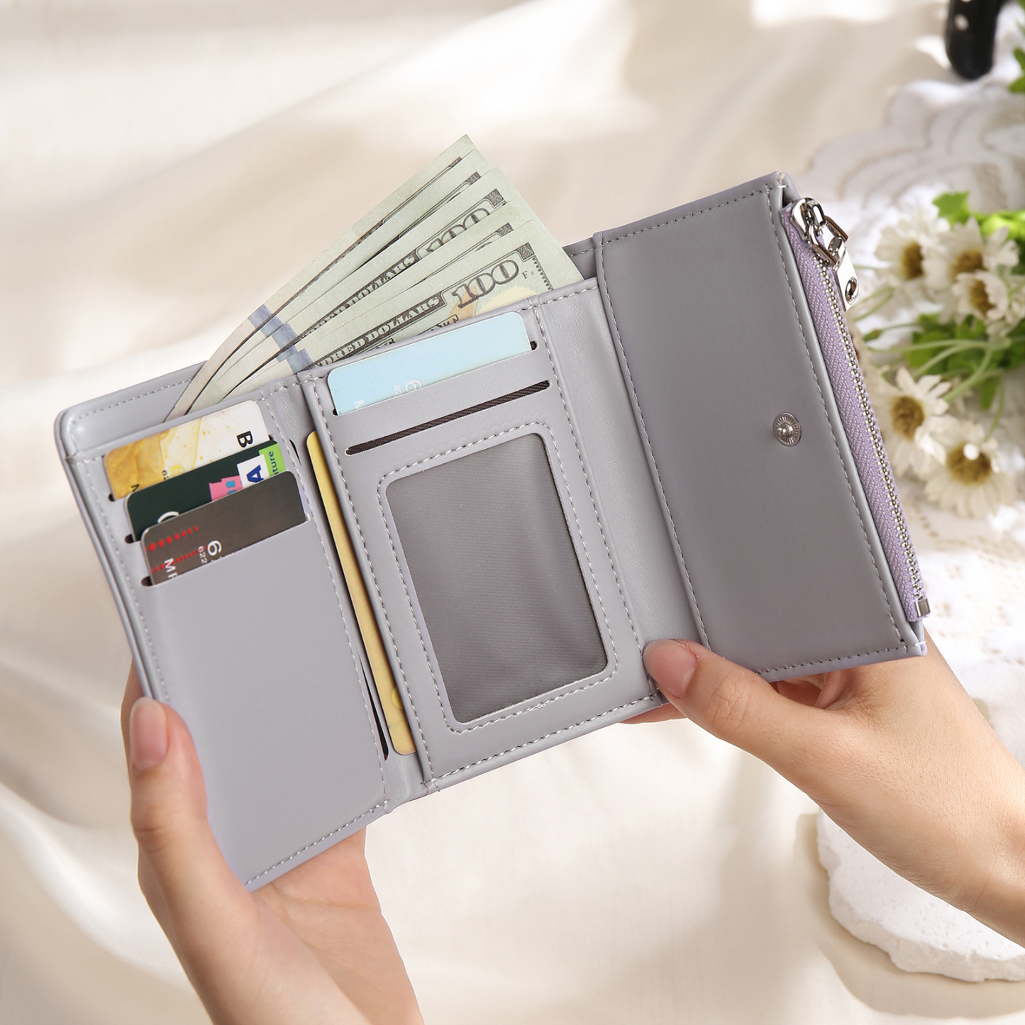 Custom Purse-Personalised Photo Quality Leather Folding Zip Wallet Custom Text Wallet Gift for Her