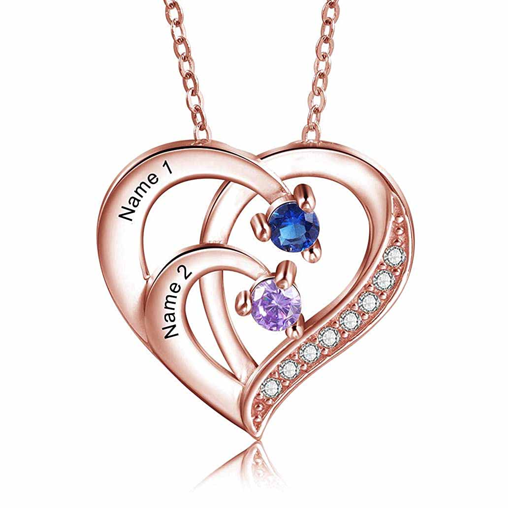 Personalised S925 Silver 2-4 Names Birthstone Heart Shaped Women's Necklace with "To My Wife" Message Gifts for Wife | Jessemade