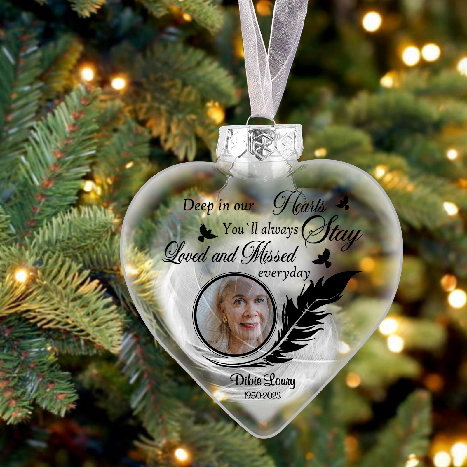 Personalised Memorial Heart Christmas Ornaments with Photo and Name To Commemorate Deceased Loved Ones Pendant | Jessmade
