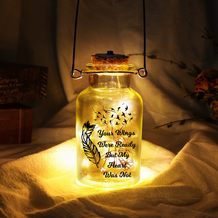 Personalised Memorial Jar Night Light Your Wings Were Ready But my Heart Was Not LED Lamp