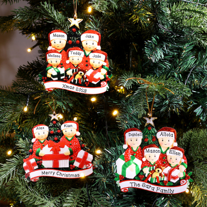 5 Names-Personalised Family Wooden Christmas Ornament-Custom 5 Names Hanging Ornament Gifts For Family