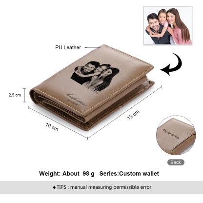 Personalised Men's Wallet Custom Photo & 2 Text Engraved Wallet Gift For Men | Jessemade