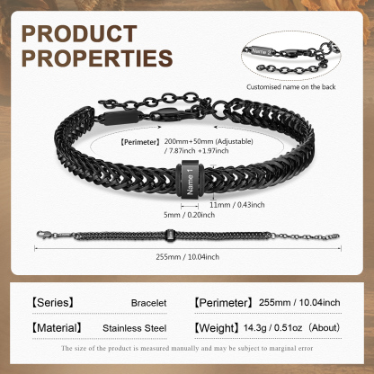 2 Names - Personalised Name Stainless Steel Men's Bracelet Great Gift for Him