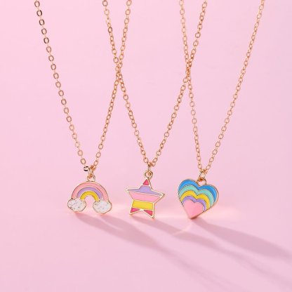 Star, Rainbow and Heart Necklace Set (Includes 3 Necklaces) Back to School Gift for Daughter
