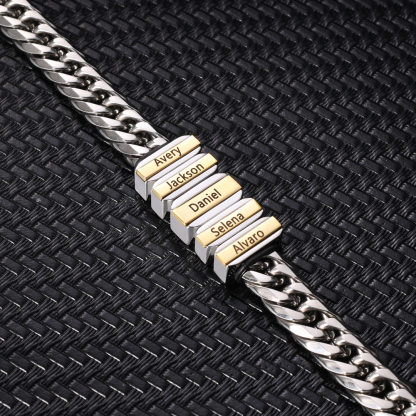 Personalised Mens Cuban Link Chain Bracelet Engraved 4 Beads Father's Day Gift