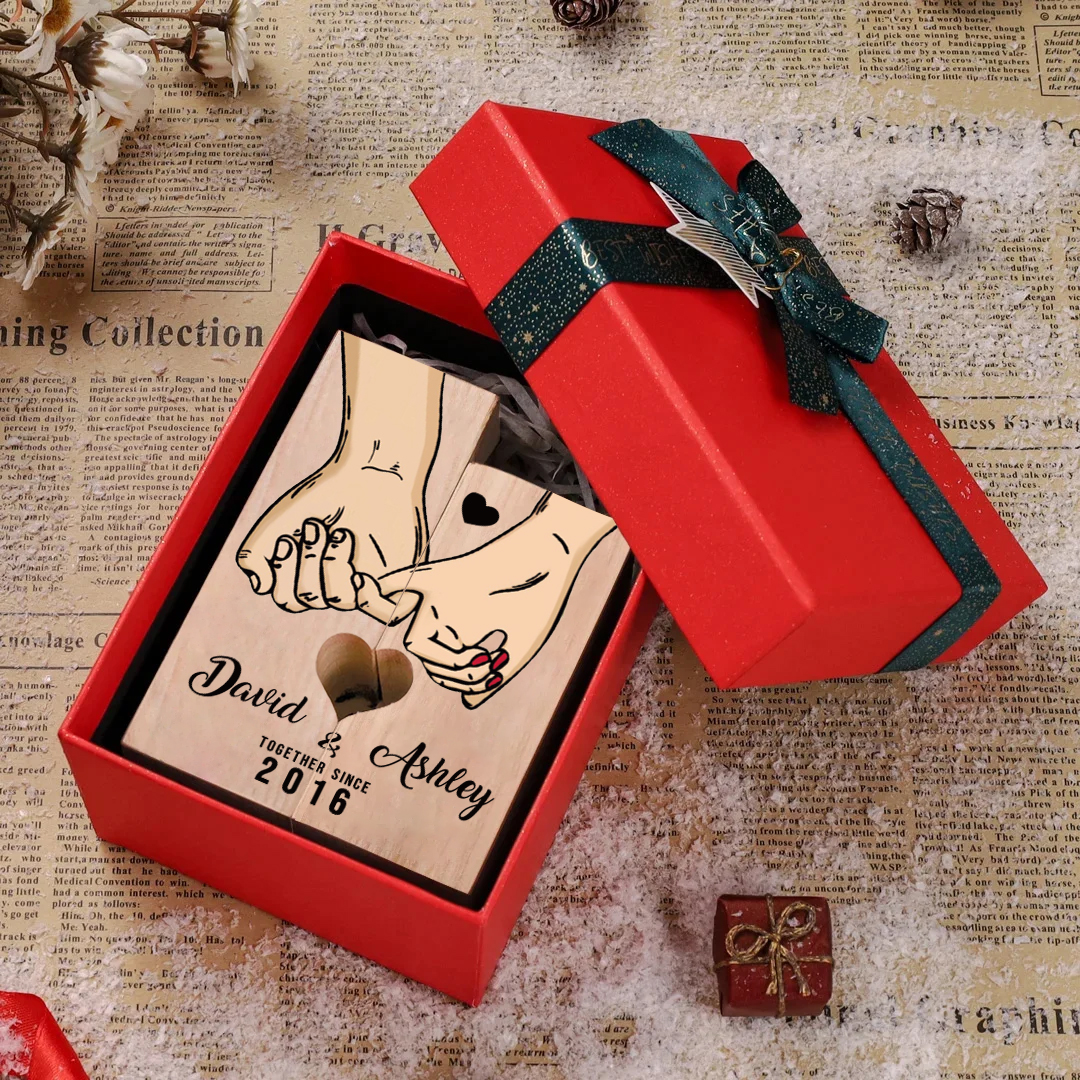 Personalised Pinky Promise Couple Candle Holder Engrave Name Wooden Candlesticks