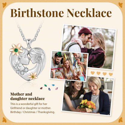 Mother and Daughter Flower Heart Necklace,Birthstone Necklace Love Necklace for Mother/Daughter/for Nan