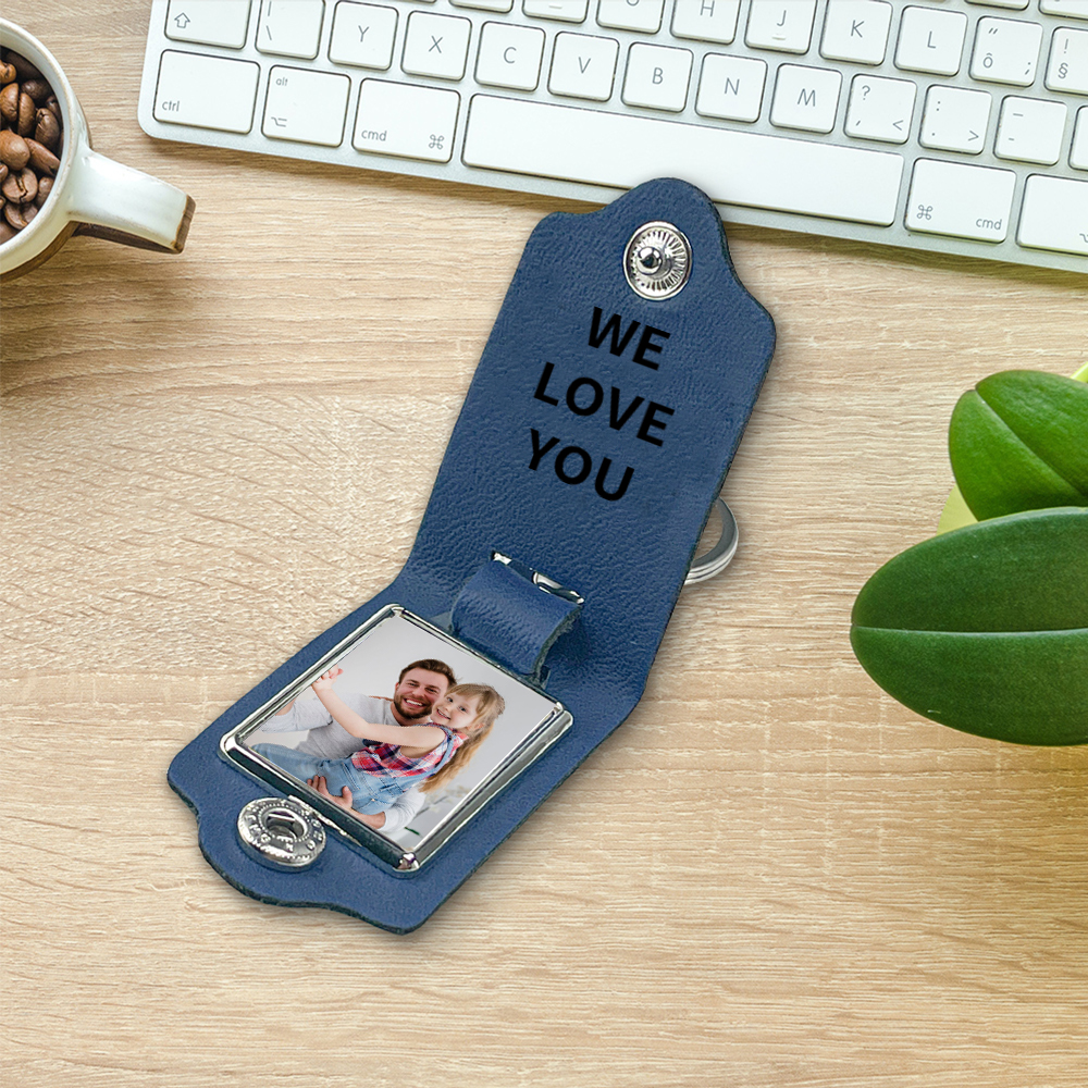 5 Names - Personalised Fist Bump Custom Text, Name and Photo Leather Mens Keyring for Dad