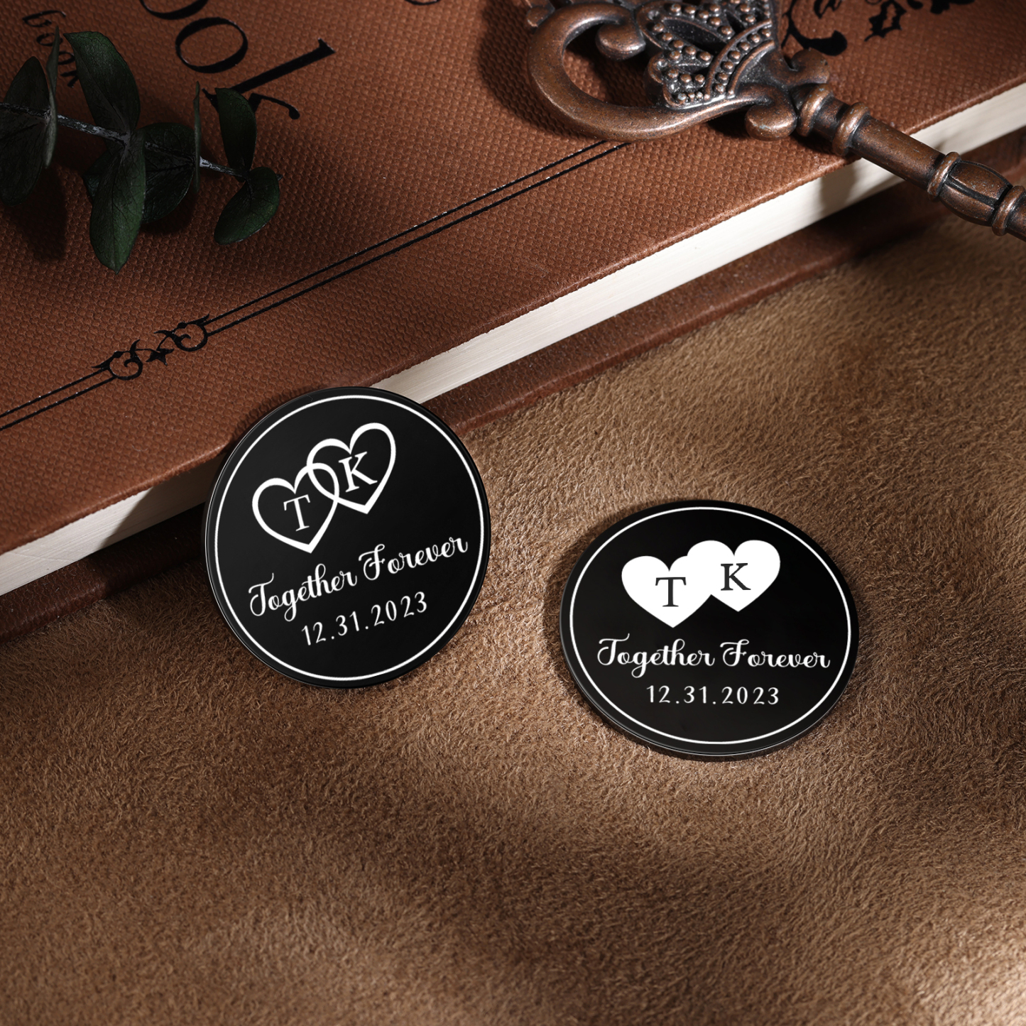 2 PCS Personalized Letter Stainless Steel Couple Coin Custom Anniversary Special Gift