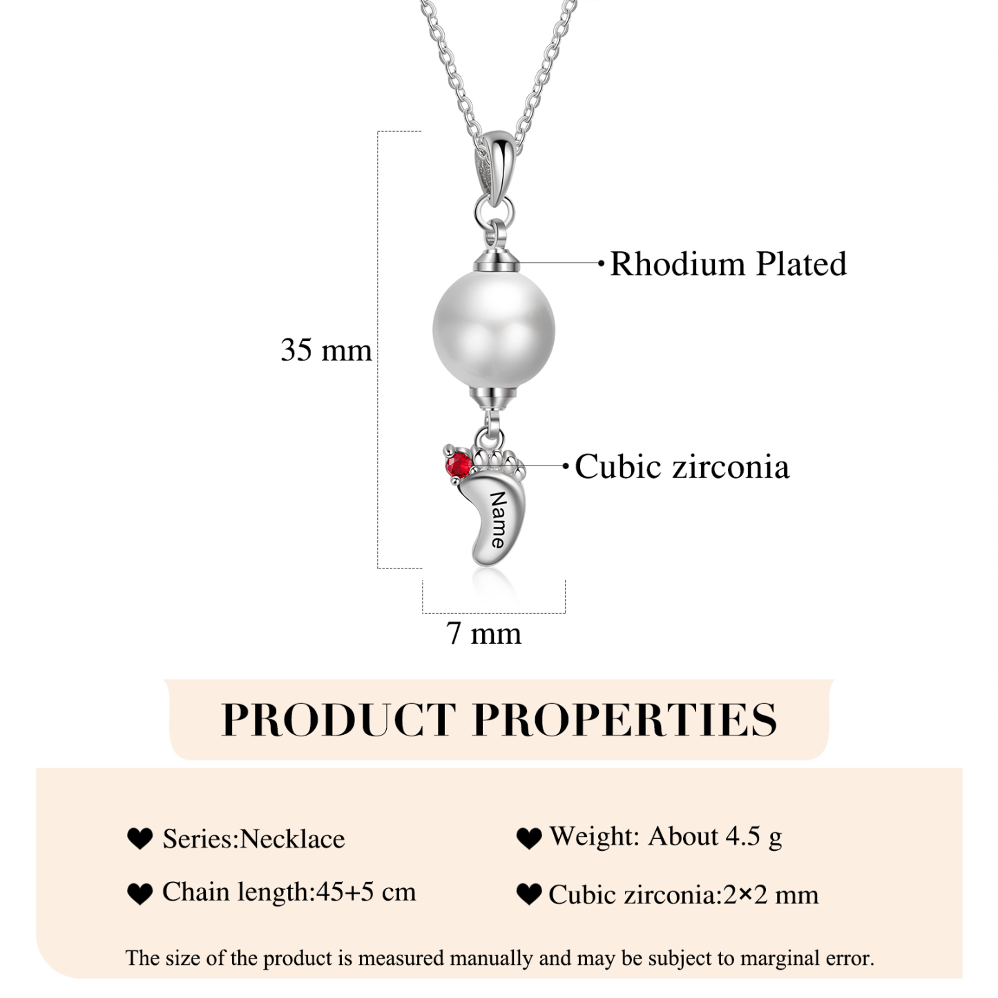 Personalised Baby Feet Pearl Necklace Custom 1 Name & Birthstone Mother Necklace