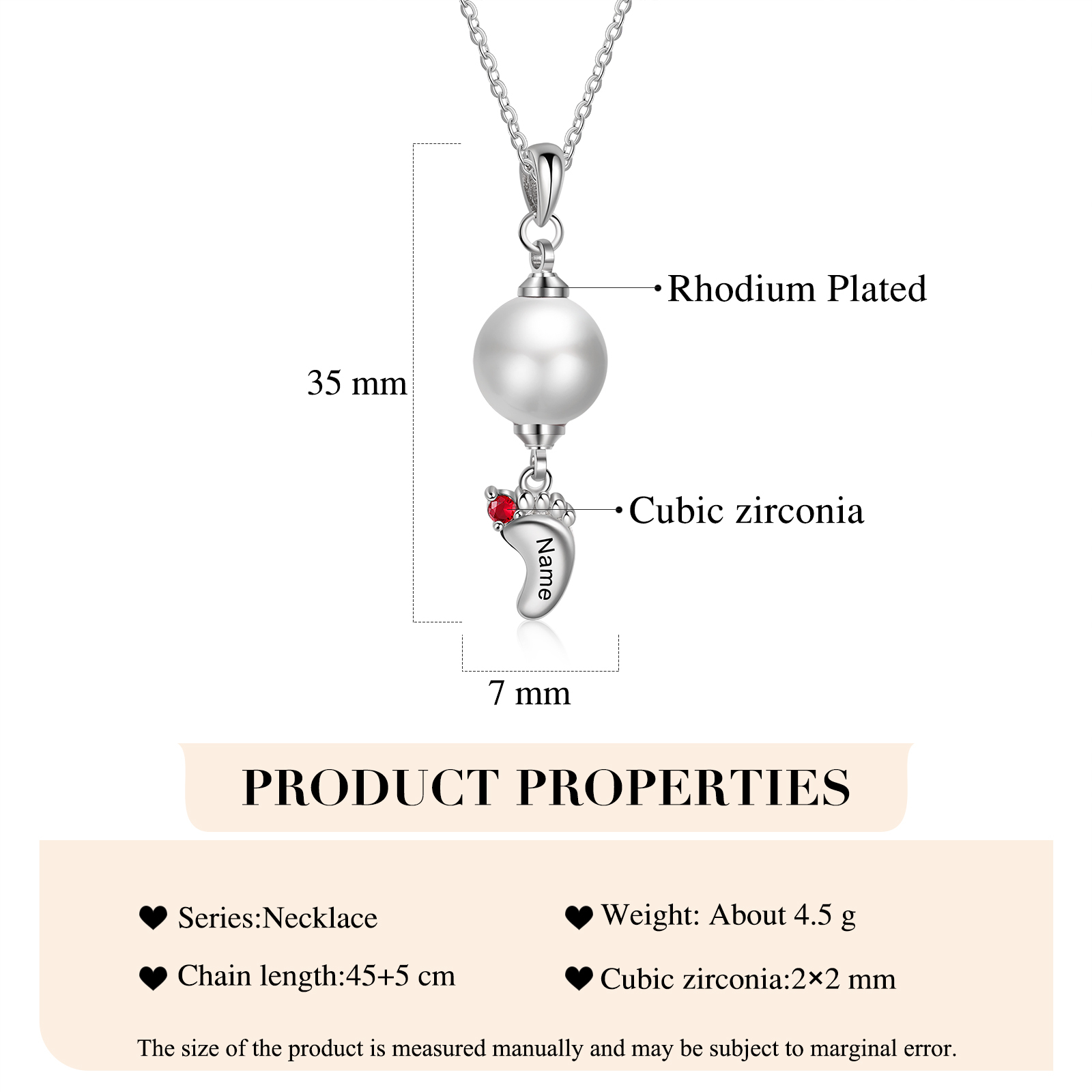 Personalised Baby Feet Pearl Necklace Custom 1 Name & Birthstone Mother Necklace