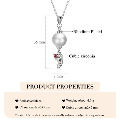 Personalised Baby Feet Pearl Necklace Custom 1 Name & Birthstone Mother Necklace