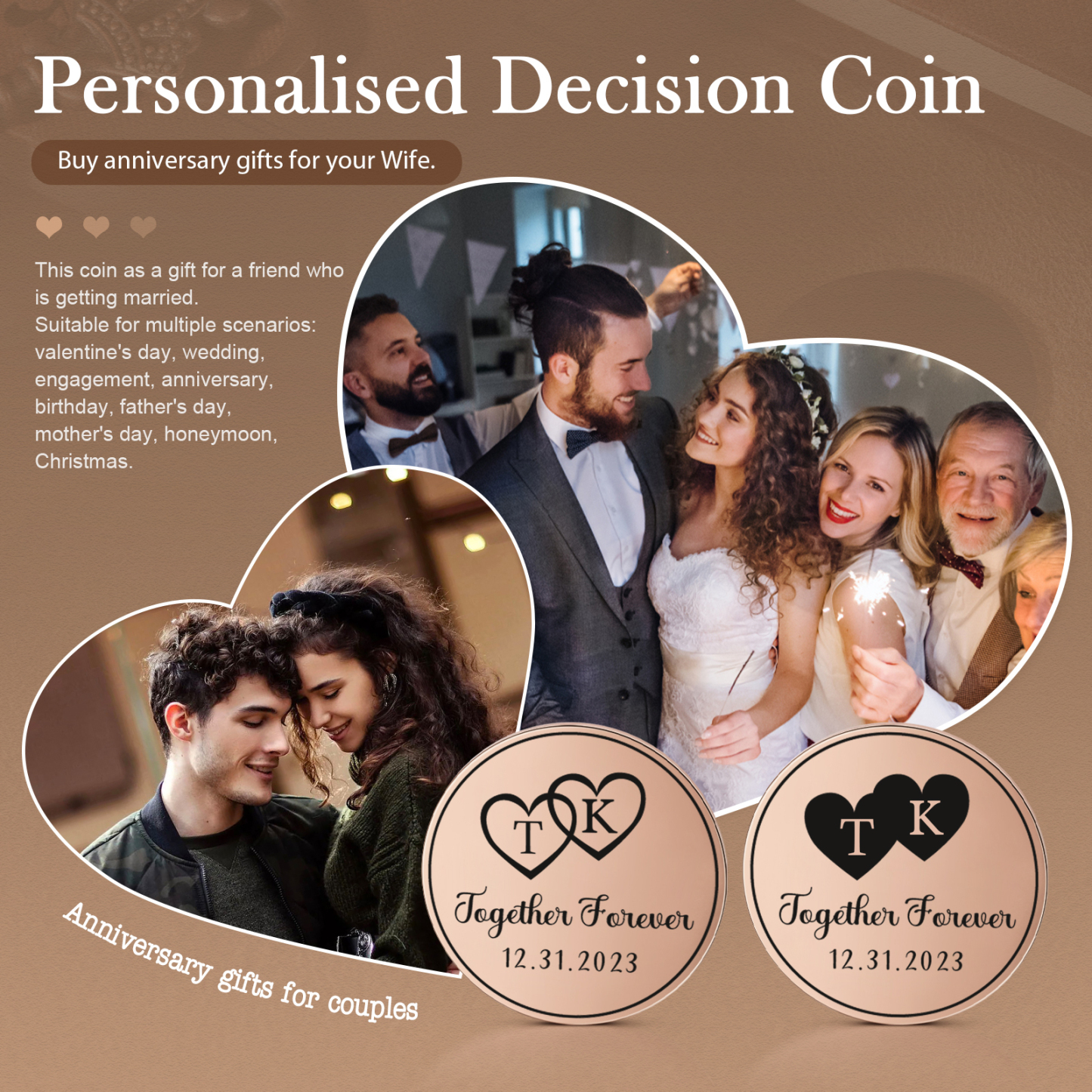 2 PCS Personalized Letter Stainless Steel Couple Coin Custom Anniversary Special Gift