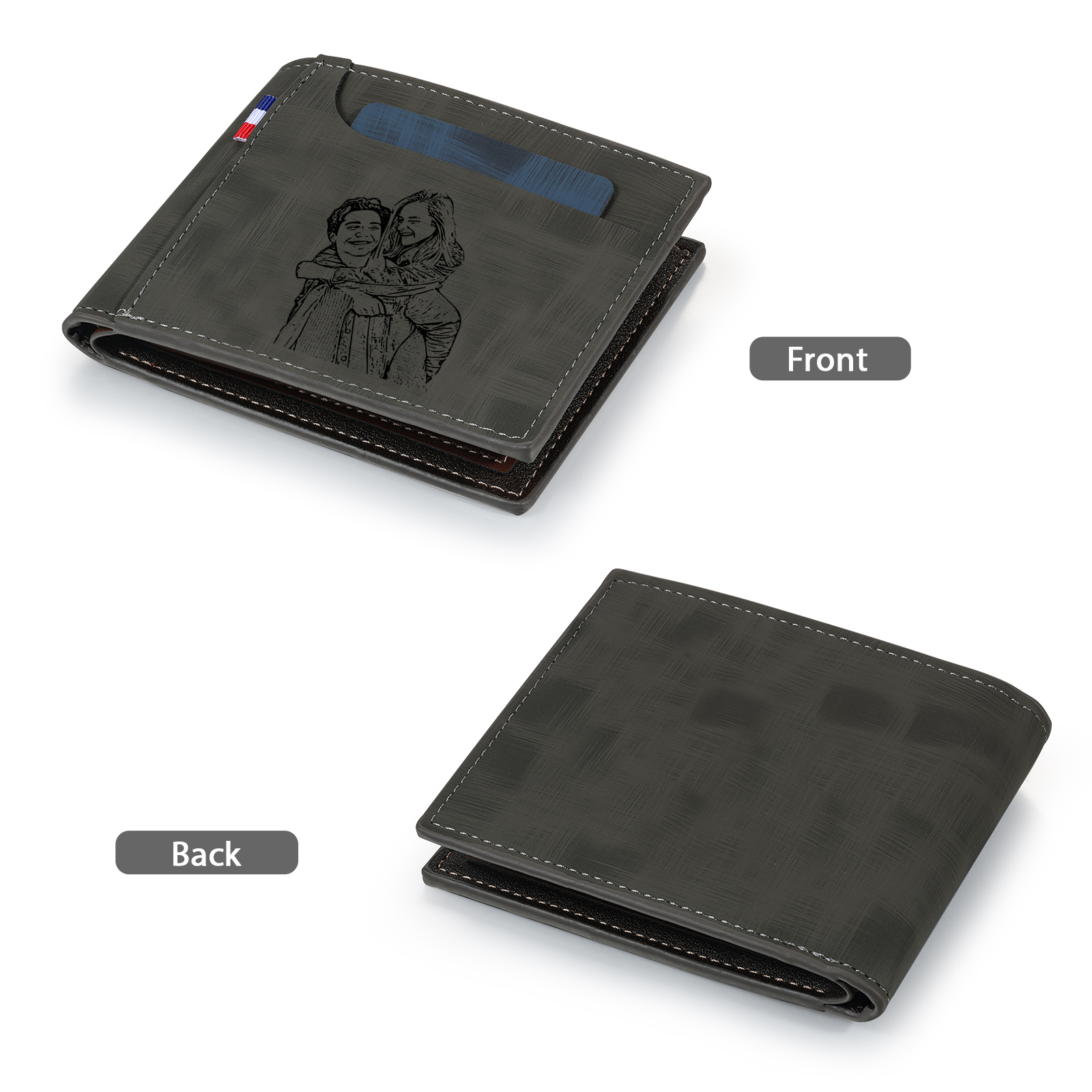 Personalized Custom Photo Leather Men's Wallet Custom Name Folding Wallet for Dad