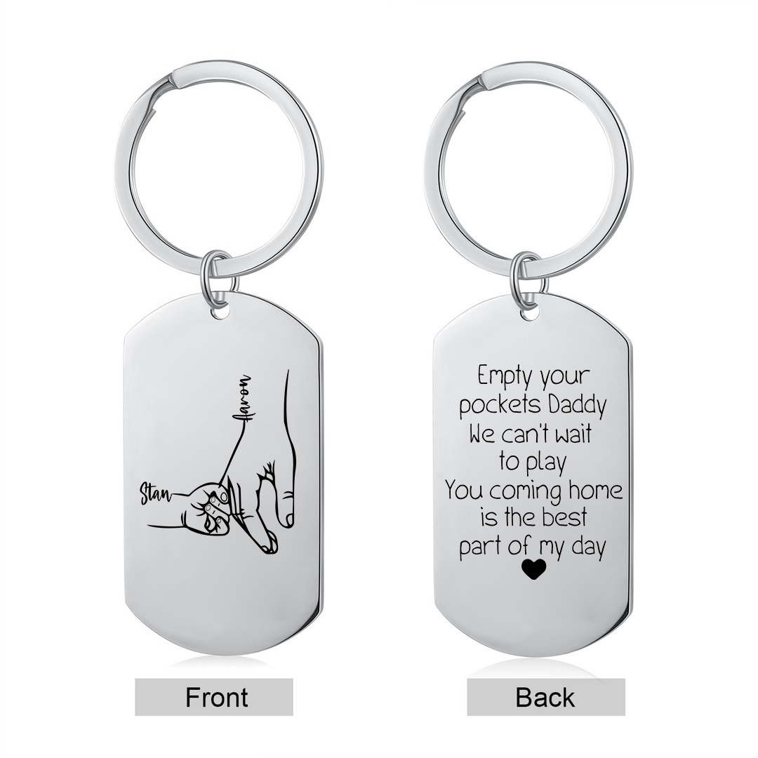 2 Names - Personalised Father Name Holding Keyring Customized Name Keyring Gift for Dad