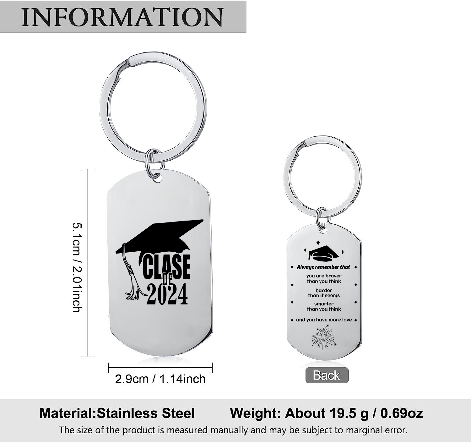 Personalised Text Military Keyring With Inspirational Text Graduation Gift For Her/Him