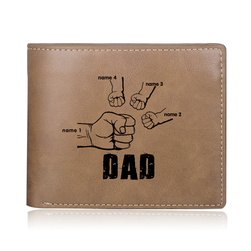 Personalised 4 Names Gift Set Custom Wallet & Bracelet & Keychain Gift Box Set Father’s Day Gifts