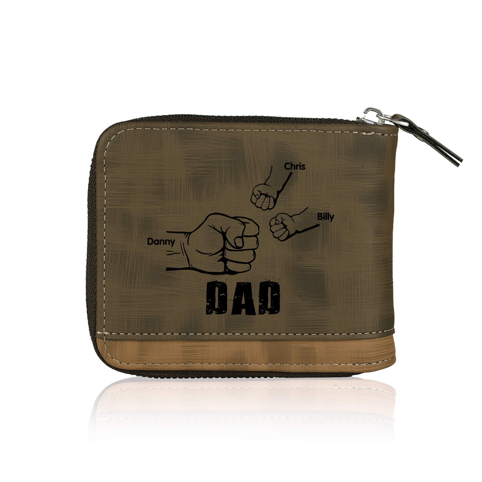 3 Names - Personalised Photo Custom Leather Men's Zipper Wallet as a Father's Day Gift for Dad
