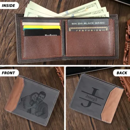 Personalized Men's Wallet Set with Custom 2 Photos & 1 Names &1 Letter & 1 Text Anniversary/Christmas Gift for Him | Jessmade