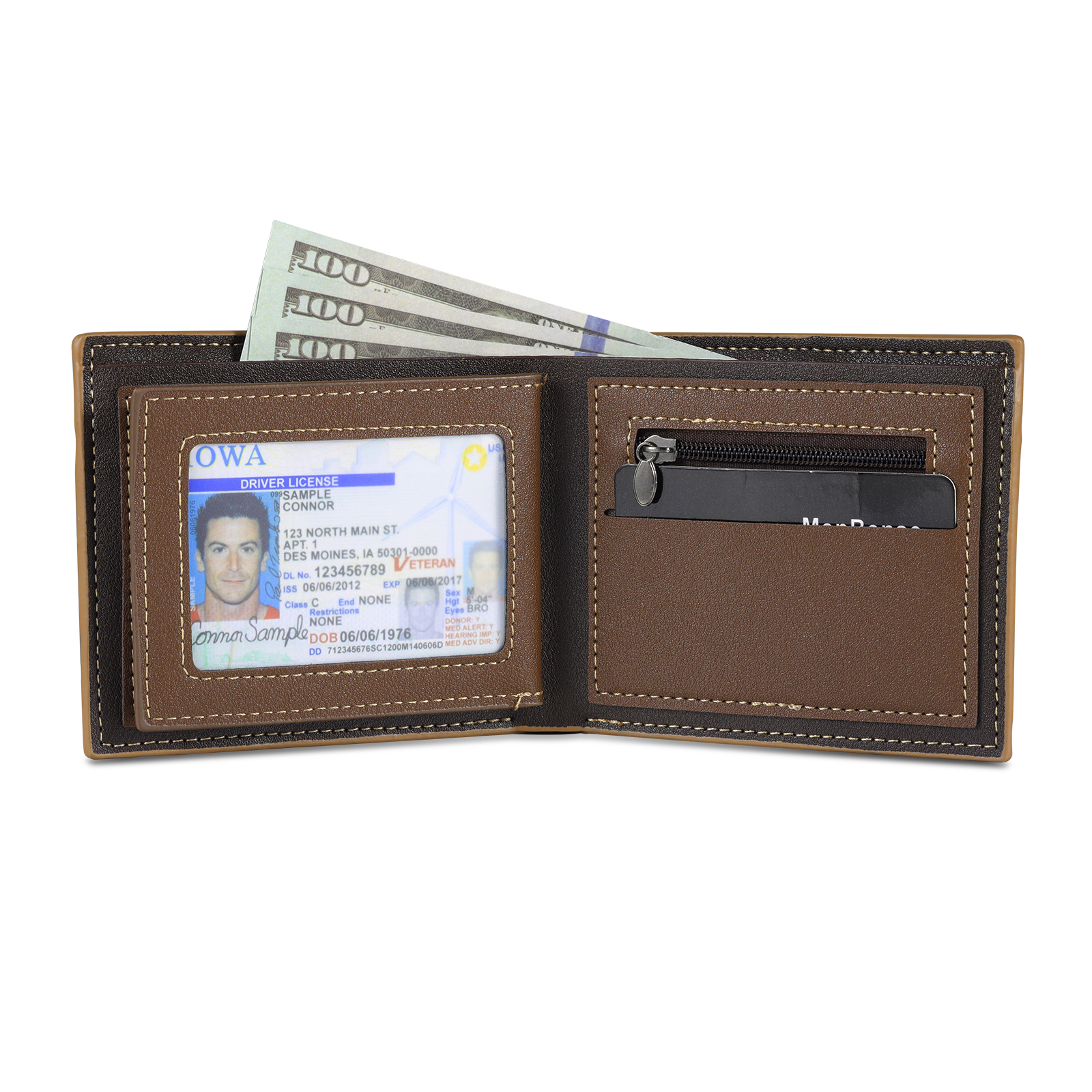 3 Names - Personalised Fist Bump Photo Custom Leather Men's Wallet as a Father's Day Gift for Dad