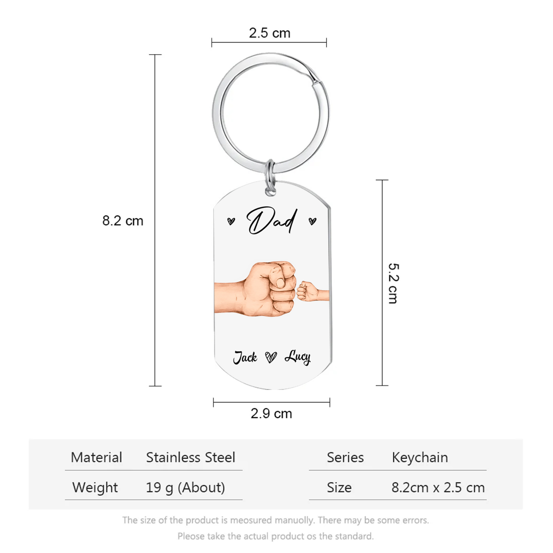 2 Names - Personalised Custom Fist Bump Keyring Gift Custom Name for Dad
