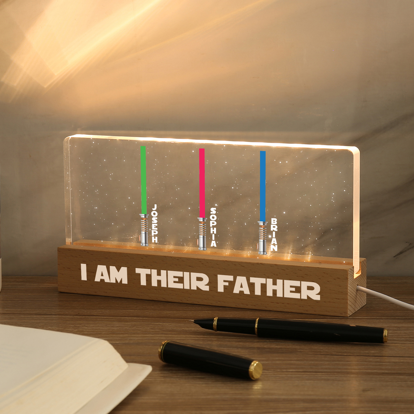 Personalised Star Wars Logo Father's Day Gift - I'm Their Dad - Table Lamp with 3 Names