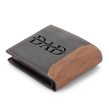 6 Names - Personalised Photo & Name Custom Leather Men's Wallet as a Father's Day Gift for Dad
