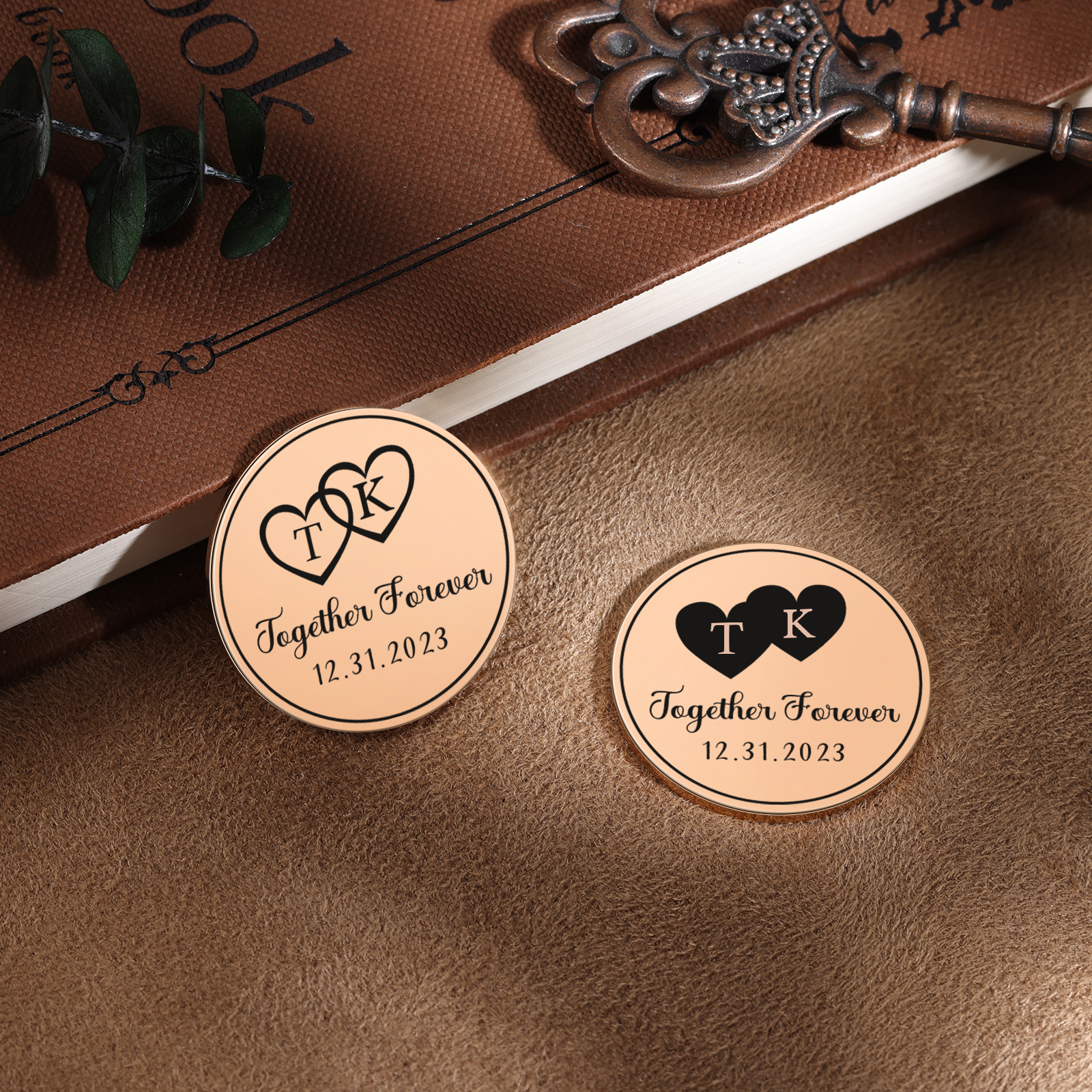 2 PCS Personalized Letter Stainless Steel Couple Coin Custom Anniversary Special Gift