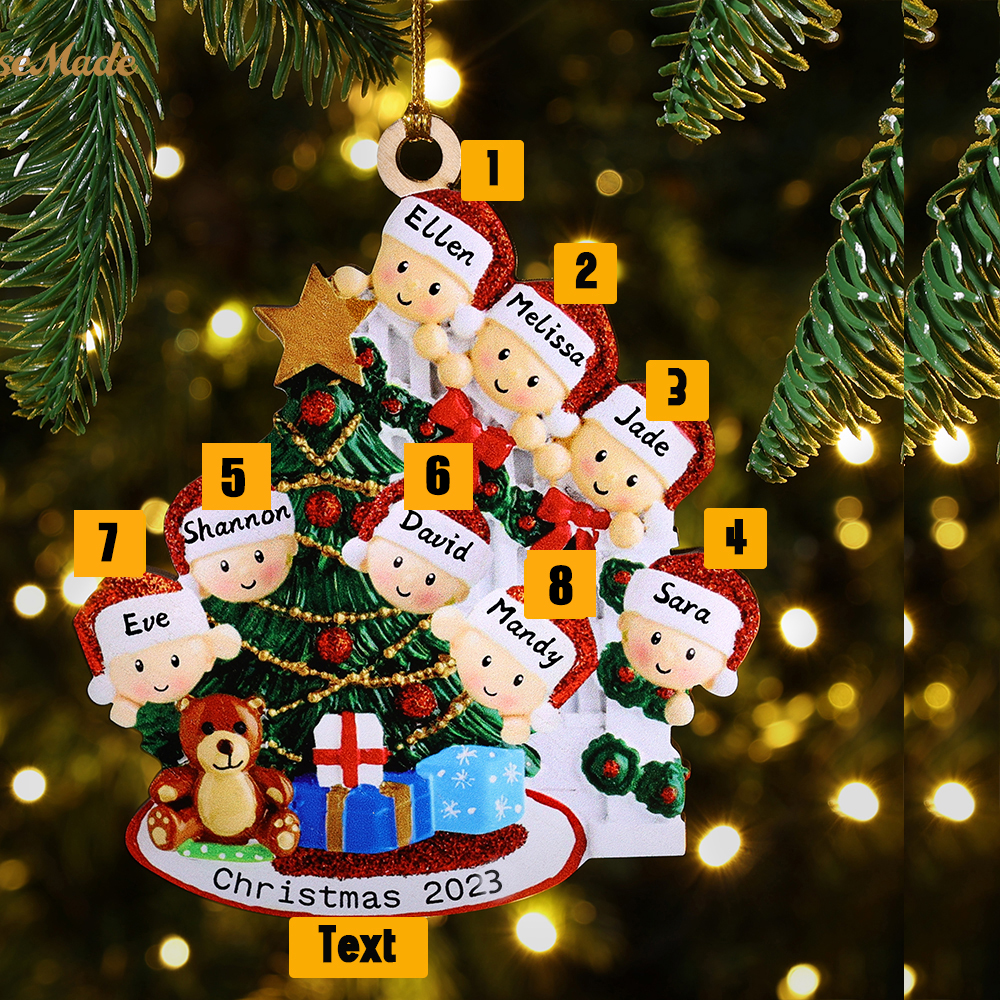 Personalised Peeking Family Christmas Hanging Ornament 2-9 Names