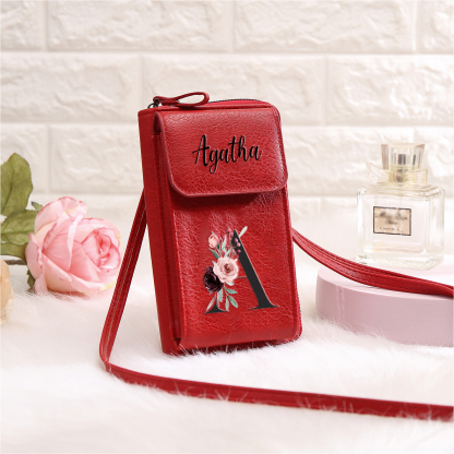 Custom Purse-Personalised Women's Leather Wallet Custom Letter & Name Mobile Phone Wallet Zipper Crossbody Bag