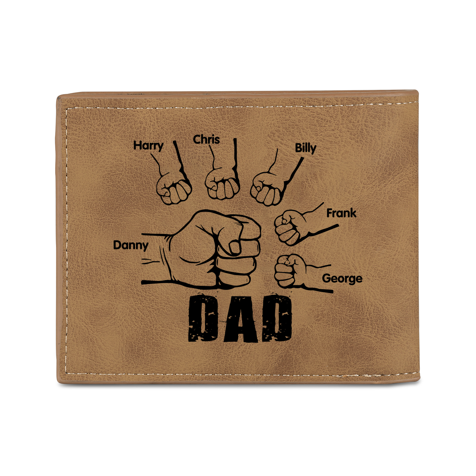 6 Names - Personalised Fist Bump Photo Custom Leather Men's  Wallet as a Father's Day Gift for Dad