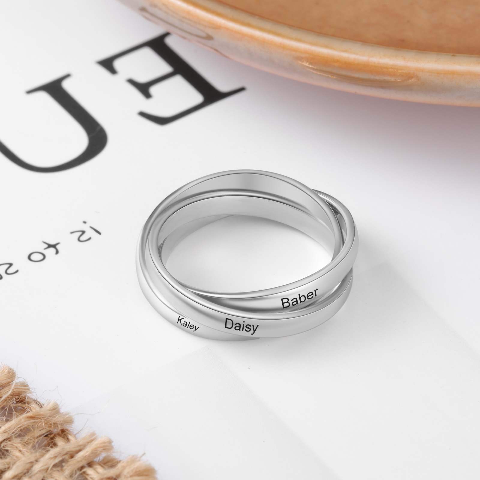 Personalised 3 Names Women's Ring