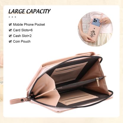 Custom Purse-Personalised Women's Leather Wallet Custom Birthflower & Name Mobile Phone Wallet Zipper Crossbody Bag