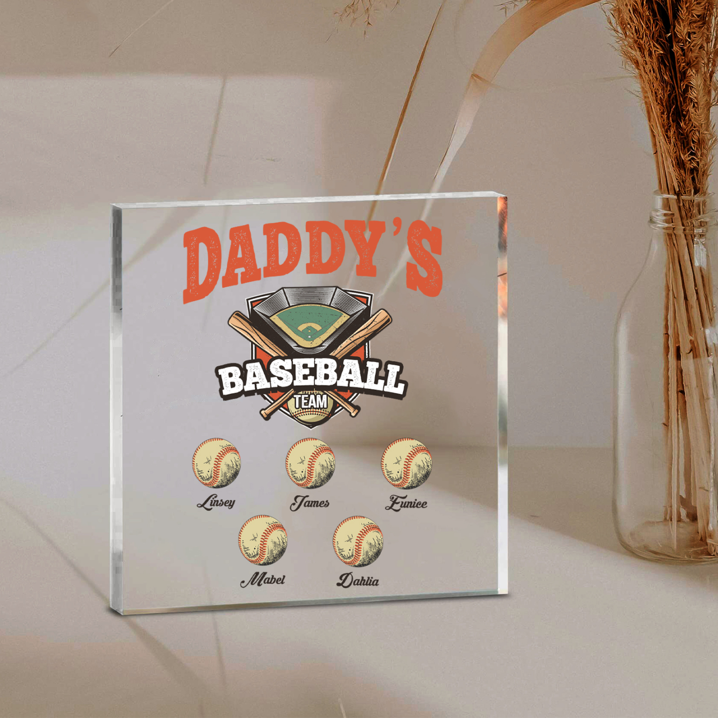 5 Names - Personalised Baseball Acrylic Keepsake Customized Name Acrylic Plaque Decoration Father's Day Gift for Dad