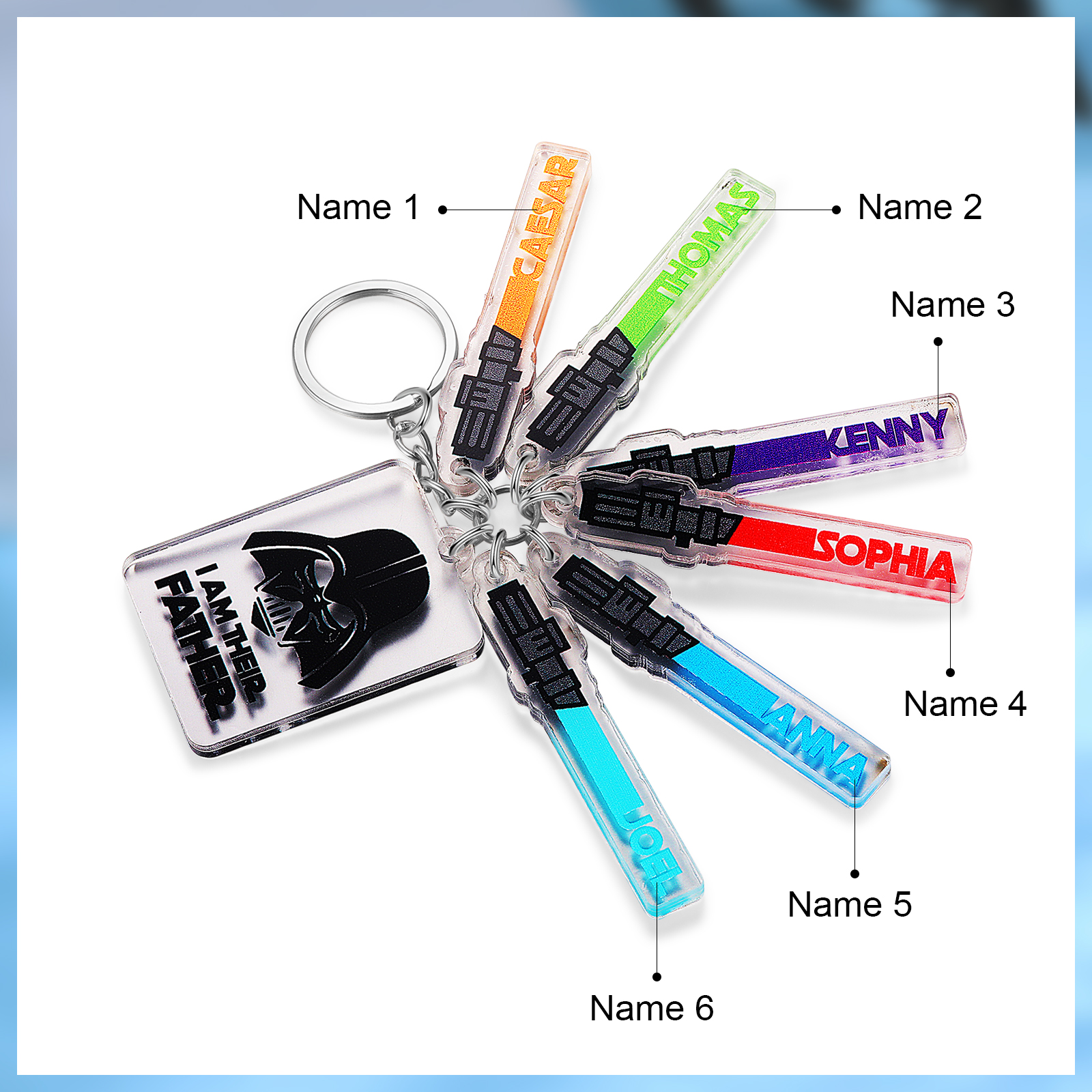 6 Names - Personalised Name Acrylic Star Wars Keyring - I Am Their Father - Gift for Dad