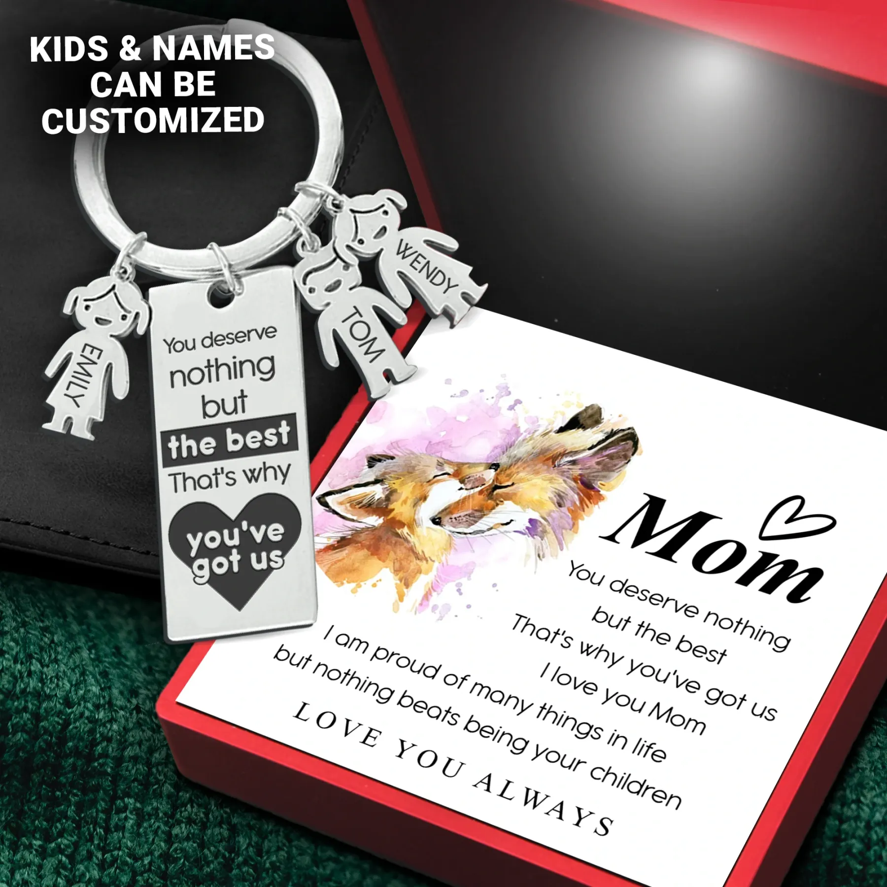Custom Engraved 5 Children's Names Personalised Keyrings With Kids Charm - Mother's Day Gify for Mum
