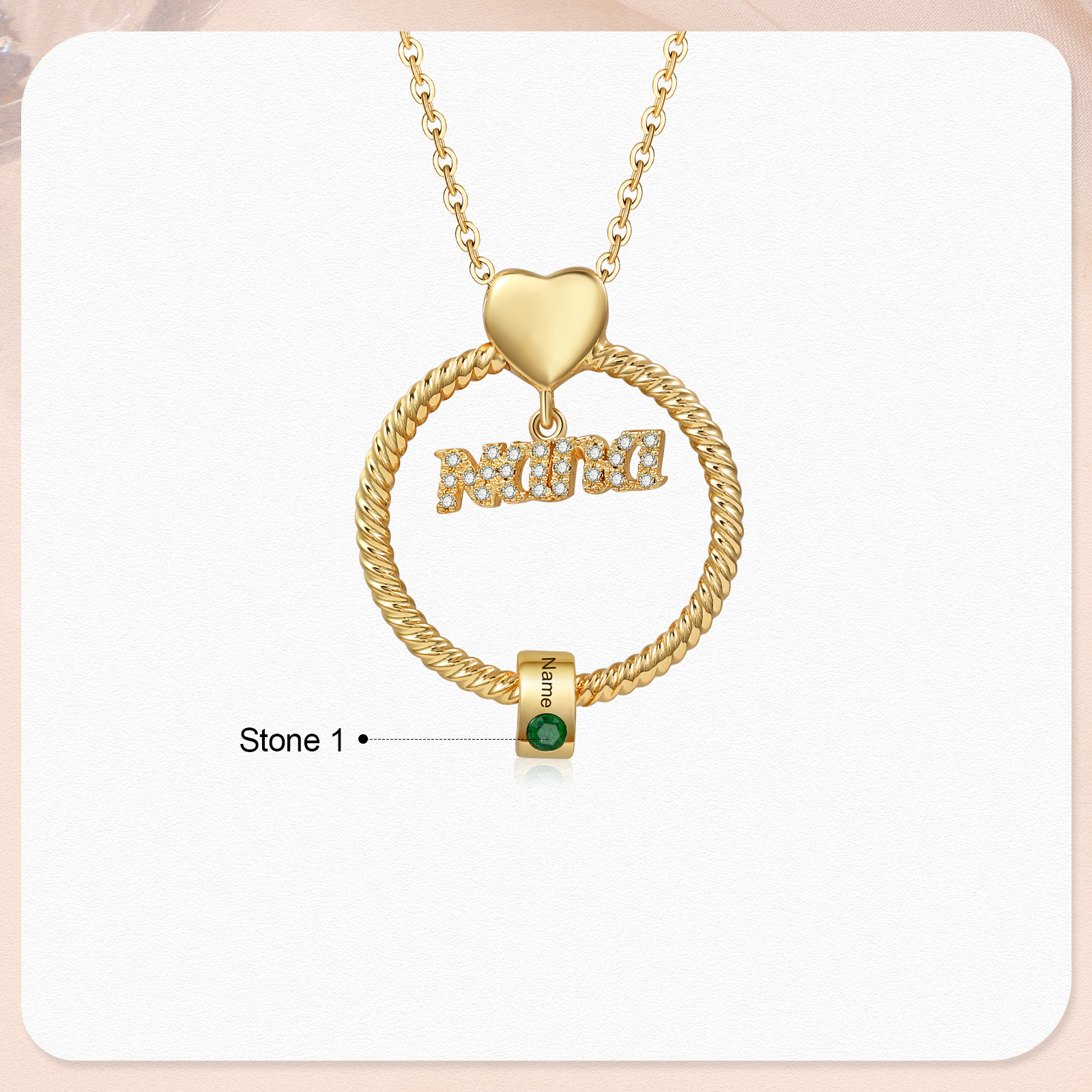 1 Name-Personalised Nana Circle Necklace Set With Rose Flower Gift Box-Custom Women Necklace With 1 Birthstone Pendant Engraved Names Gift For Nana