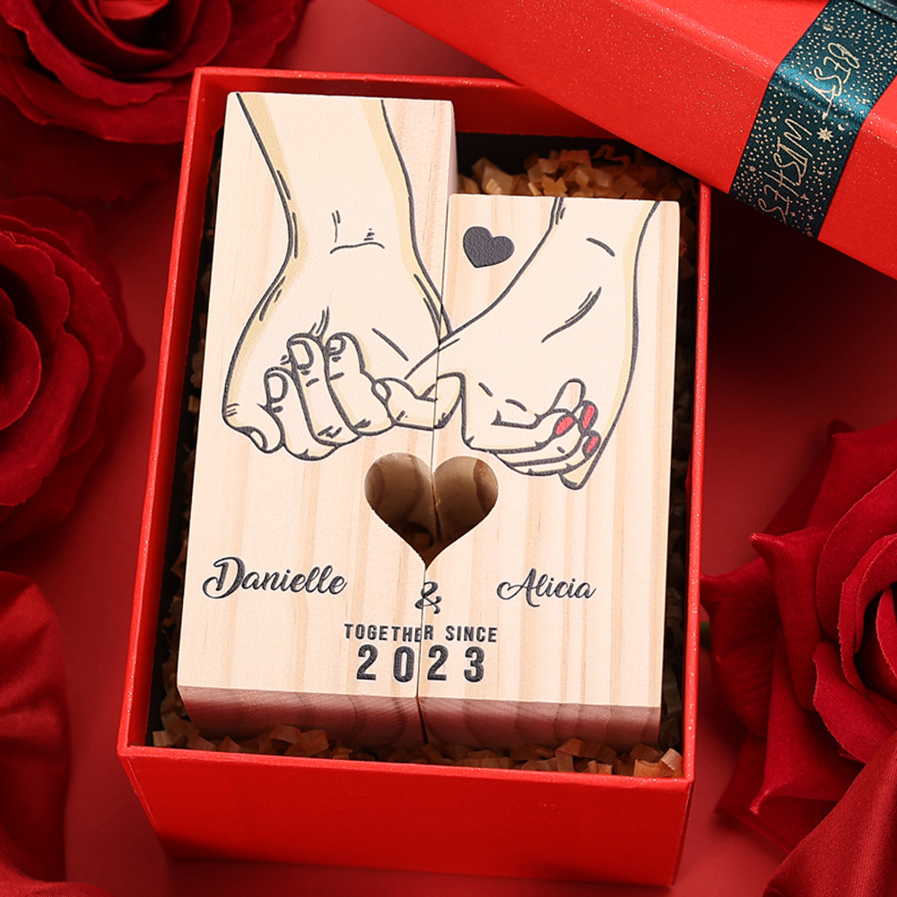 Personalised Pinky Promise Couple Candle Holder Engrave Name Wooden Candlesticks