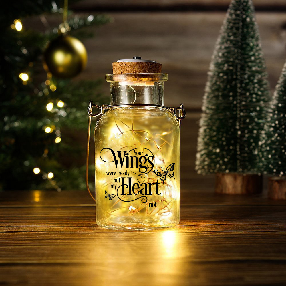 Memorial Jar Night Light Your Wings Were Ready But my Heart Not LED Lamp
