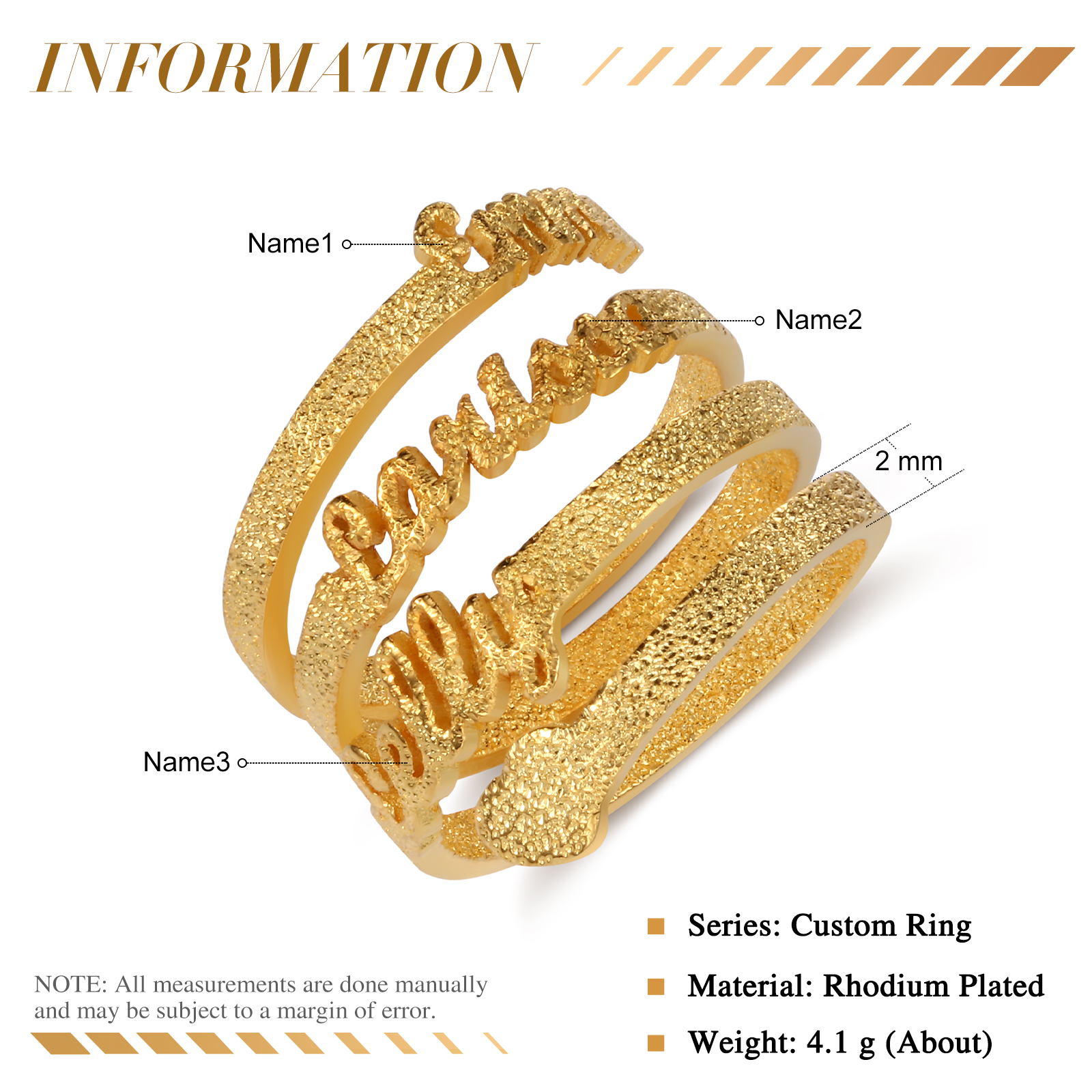 Personalised Family Name Ring Custom 3 Names Gifts For Women | Jessemade