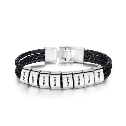 Personalised 1-8 Names Men's Braided Leather Bracelet