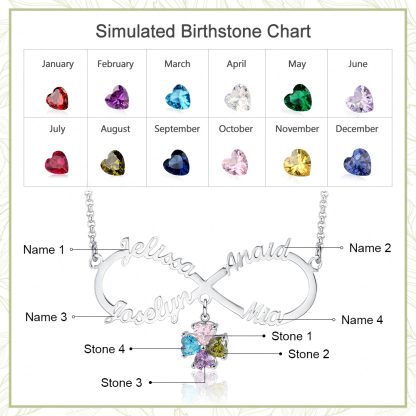 Personalised Infinity Necklace With 4 Birthstones Engraved Names Necklace Gift For Women